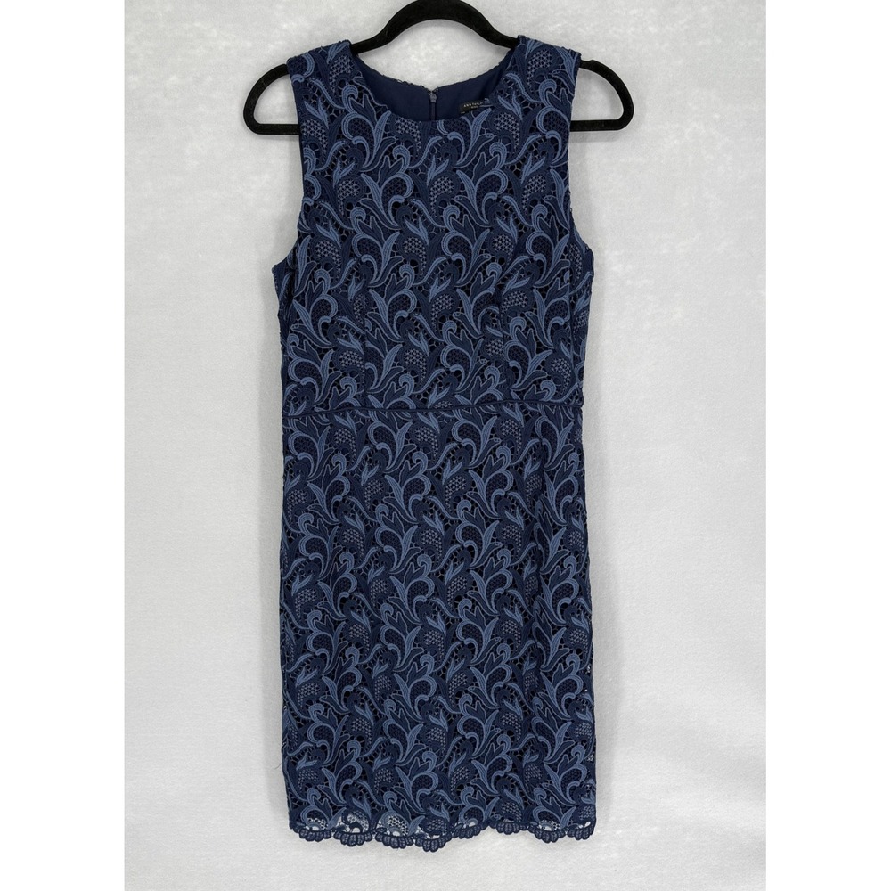 Ann Taylor Dressโ Womens 10P Blue Lace Paisley Sheath Sleeveless Petite New